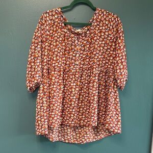 Antilia Femme Rust Red Floral Peasant Blouse size XL